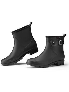 Women's Black Ankle Rubber Non-Slip Mud Lightweight Waterproof Short Rain Boots